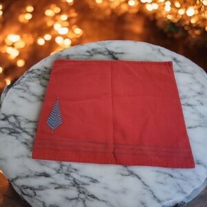 6 Red Embroidered Christmas Tree Placemats with beads 16" x 18"